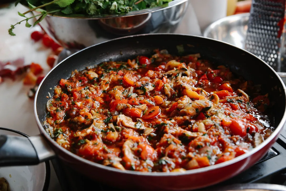 Ratatouille de légumes mijotée dans une poêle